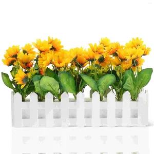 Decorative Flowers Simulated Sunflower Emulation Bonsai Indoor Artificial Plant With Fence Pot Potted Home Decoration Plants House