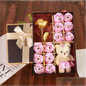 Jewelry Pouches Bags Rose Gift Boxed Bouquet With Scented Artificial Soap Flowers Creative Simation Valentines Anniversary Romantic Dhz5K
