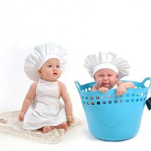 Spädbarns baby vit kock kostym kök hatt och förkläde set cosplay nyfödda fotografering rekvisita enhetliga matlagning slitage kläder droppar l2405