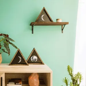 Decorative Plates 3Pcs Wood Triangular Frame Art Painting Bohemian Style Moon Pattern Appearance Wall Pictures Office Decorations Shelves