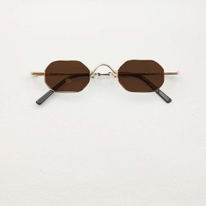 Retro metal very small polygon polarized sunglasses, UV400 reflective and anti glare dark brown sunglasses L2405