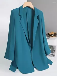 Ternos femininos Jaqueta de terno de ponta para a primavera verão 2024 Cor de cor sólida Casual Drape solta Blazer Coat K1096