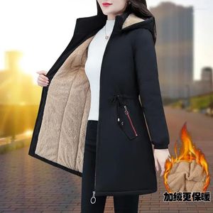 Women's Trench Coats Boreathiman 2024 Winter Cotton Suit Mid Length Jacket Plush Thick Removable Hat Coat