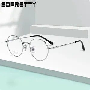 Sonnenbrillen Rahmen Retro reine Titan -Frauen rund Myopie Brille Rahmen Superlicht silberne Brille für verschreibungspflichtige Glas F88310