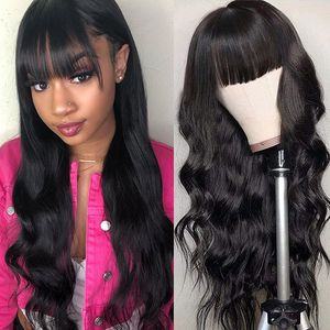 13*4 HD Lace Wig Brazilian Loose Deep Straight Hair Wig with Bangs Peruvian Curly Lace Wig Malaysian Body Wave Suitable for Women All Ages Natural Color 8-26 Inch