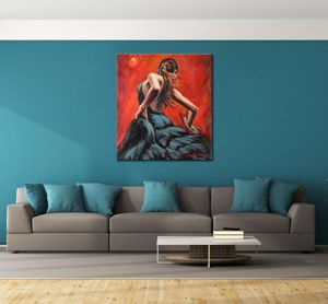 Figura moderna dipinti ad olio di flamenco spagnolo ballerino di flamenco in abito blu arte tela fatta a mano per camera da letto di alta qualità4247985