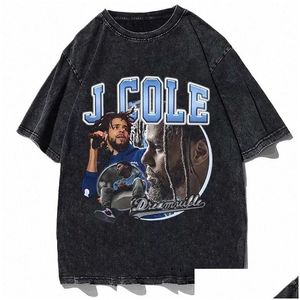 Męskie koszulki J Cole Graphic T-shirt Vintage 90s Rapper Hip Hop Zagima Summed Summed Men Kobiety Fi Cott Black Tee Shirt Streetwear B1tz Dro Otndy