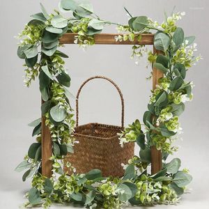 Decorative Flowers Simulated Eucalyptus Leaves Vines Artificial Garland Faux Silk Rattan Handmade Wedding Backdrop Arch Decorations