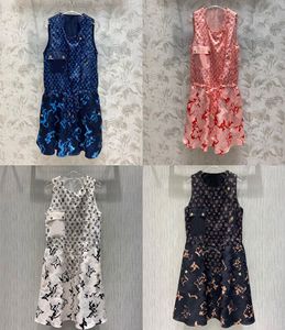 2022 Designer 4 Color New Summer Pocket Sleeveless Lady Dress Women Print Elegant Midi Party Dresses2847975