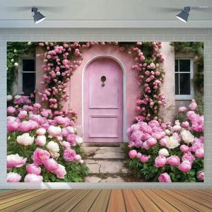 Party Decoration Pink Flowers and Door Wedding Pography Backdrop Bridal Shower Engagement Banner Portrait Po Studio Props