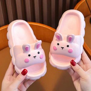 Slipper Summer Childrens Slide Rabbit Flip Cartoon Anti slip Girls Slide Childrens Bathroom Anti slip Soft Thick Bottom Slide Y240518