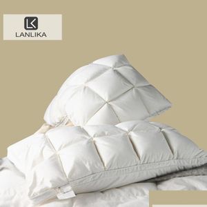 Travesseiro Lanlika Luxo de melhor grau de luxo 100% de ganso no pescoço branco Algodão de algodão queen rei para dormir 1pcs 231220 Drop de dhc9o