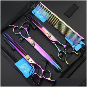 Hair Scissors Joewell Kit de corte/rainning de 8,0 polegadas com estojo de couro para pet-bele-bely shear Drop entrega pro dhp4k