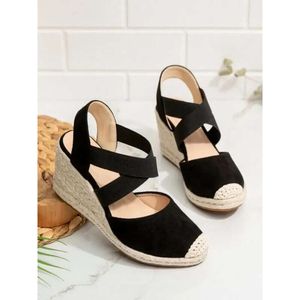 Wedge Espadrilles Toe Stängda kvinnors sandaler Bekväma Cross Strap Slippers Casual Outdoor Fabric Shoes 230724 538 D 041