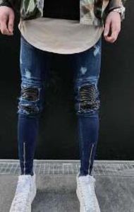 Nya män Skinny Jeans Casual Slim Biker Jeans Denim Kne Hole Hiphop Ripped Pants Washed High Quality871272