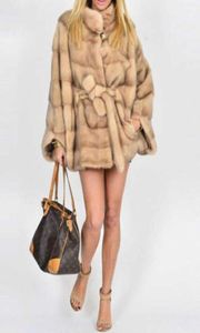 Women039s Fur Faux Europe och America Solid Color Imitation Fur Coat Stand Collar Loose Belt Midje Vinter Luxury Fashion Warm C1350469