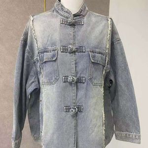 Herrenjacken Quaste Tassel Spleißen chinesische Denimjacke für Frauen Winter Dopamin lose Langarmes