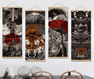 Japão Samurai ukiyoe Poster e estampas de rolagem Pintura de lona Arte de parede Fotos da sala de estar Decoração de decoração Poster 210704142324