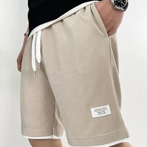 Mens shorts black waffle oversized mens shorts XL selling retro fashion summer 3rd quarter pants 2024 thin clothes 240515