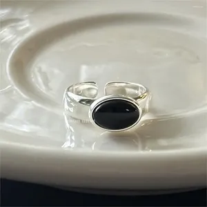 Ringos de cluster Shanice Black Agate Ring For Women Real 925 Sterling Silver Handmade Jóias finas pedras gemas punk feminino por atacado
