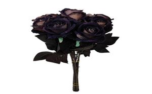 Dekorativa blommor kransar 27RE Artificial Black Rose Single Stem Fake Silky Velvet Flower Realistic Bouquet8448796