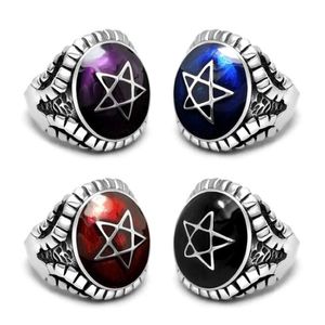 Nowy pierścień Pentagram 316L Stal nierdzewna tytanowa mężczyzna Ring Rock Pop Punk Fashion Jewelry Cluster Pierścienie 183e