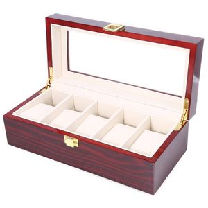 High Quality Watch Boxes 5 Grids Wooden Display Piano Lacquer Jewelry Storage Organizer Jewelry Collections Case Gifts 237H