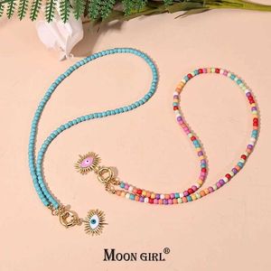 Hänge halsband boho färgglad pärla krage choker gyllene ögon hänge halsband för kvinnor mån flicka design sommar smycken j240516