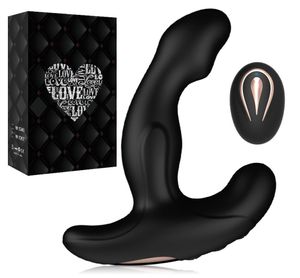 Massageador de próstata recarregável Vibração de silicone de silicone, controle remoto de choque remoto, plug plug plug plug machado, fábrica de vibrador3789806