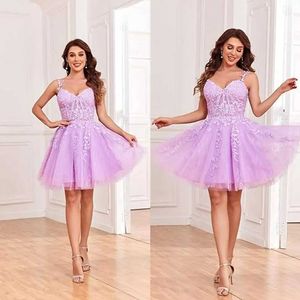 Runway Dresses korta hemkomstklänningar för TNS spetsapplikation Tulle Spaghetti Straps Prom Dress Mini Cocktail Party Dress FR Anpassning T240518