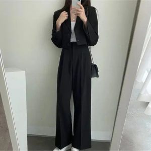 Womens Two Piece Pants Blazer Suits Long Sleeve Fashion Coat Black High Waisted Sets Women Outifits Fall Office Lady Korean 240127 Dro Otemu