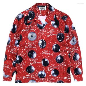 Herren lässige Hemden schwarz rote Wacko Disco Mirror Ball Muster Hawaii Langarm Shirt Vintage hochwertige Tops Herren Frauen