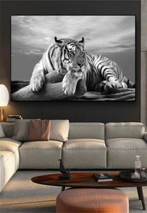 Schwarz -Weiß -Tier Tiger Leinwand Malerei Kunstdrucke Wandkunst Bilder abstrakte Leinwand Tiger Poster Gemälde Home Decor9511883