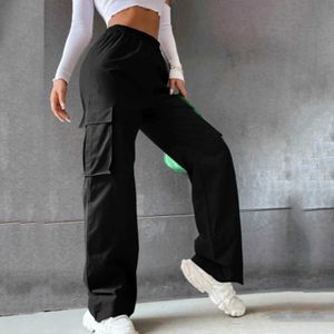 Kadın pantolon capris bacak geniş bacak kargo pantolon düz renkli cepler gevşek fit genç kızlar moda büyük boy strt giyim hip hop pantolon y240518