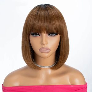 Curto Bob Wig Straigtht ombre Color Hair 13x4 Lace Frente 100% Human Human Wigs para mulheres negras fizeram Remy Brasileiro pré -arrancado