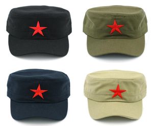 10pcsLot Men Women Military Cap Army Hat Spring Summer Winter Beach Outdoor Street Cool Church Sunhat Flat Top Hat With Red Star8733259