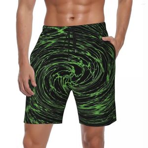 Men's Shorts Board Shallow Water Stylish Swim Trunks Green Vortex Print Fast Dry Sports Oversize Short Pants