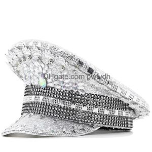 Party Hats Women paljett Burning Sier Bride Military Hat Handgjorda Sailor Sergeant Birthday Festival Part Drop Delivery Otawt