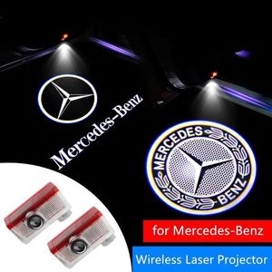 Car Stickers 2PCS Car Door Emblem LED Light Welcome Lamp Wireless Laser Projector For Mercedes Benz B/C/E/S Class A Class C200L GLC GLK CLA T240513