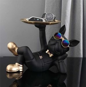 Nordic Resin Bulldog Crafts Butler de cachorro com bandeja para o suporte para chaves Jóias de armazenamento de animais decoração de casa decoração de estátua cão escultura 2209448487