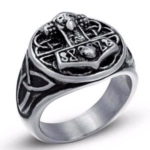 Ganzer Verkauf2018 Fashion Schmuck Bague Odins Symbol für nordische Wikinger Hammer Ring Biker Edelstahlringe für Männer 6c0274 196f