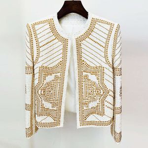 Lã feminina mistura estrela moda nova indústria pesada folha de metal unhas miçangas grossas de tweed redondos de jaqueta de pescoço
