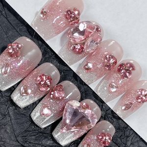 Emmabeauty Bling Pink Heart Krótkie T Wyjmowane wielokrotne użycie Wysokiej jakości ręcznie robione prasa na paznokciach. No.em24865 240518