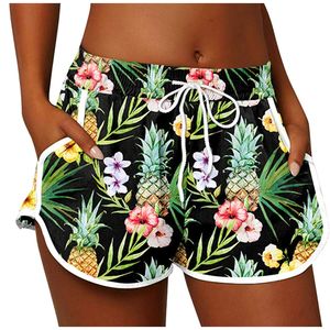 Lu Men Shorts Summer Sport Workout Women Quick Dr High Waite Swim Trunk Swimuit Swimwear Floral Beach Boar Short with Pocket Bottom Fabric