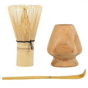 Conjuntos de Teaware 4pcs Matcha Whisk Conjunto Reutilizável Tea japonês Nature Bambu