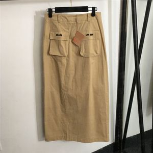 Buchstabenmuster Damen Cargo -Röcke Kleider Kleider Doppelpoaket Langer Rock hoher Taille Wrap Hip Short Kleid für Frauen