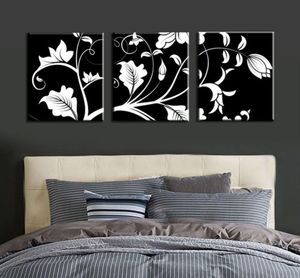Senza cornice 3 pezzi Black White Flower Tree Modern HD Grande HD Tela dipinto Immagine artistica per soggiorno Casa Wall Art Decor8135502
