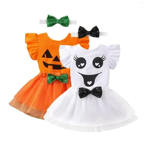 Clothing Sets Toddler Girl Short Sleeve Pumpkin Print T Shirt Top Tulle Skirt Headband Set For 3 Baby Saddle Blanket With Snaps