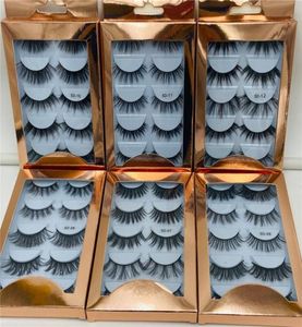 5 Paar falsche Wimpern natürliche dicke synthetische Augenwimpern Make -up handgefertigtes gefälschtes Kreuz falsches Wimpern mit holographischer Box3962554