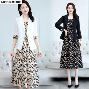 Arbetsklänningar vår sommardräkt jacka klänning tvådelar kvinnor elegant tunn professionell bär koreansk mode smal kjol blazer 2 bit set